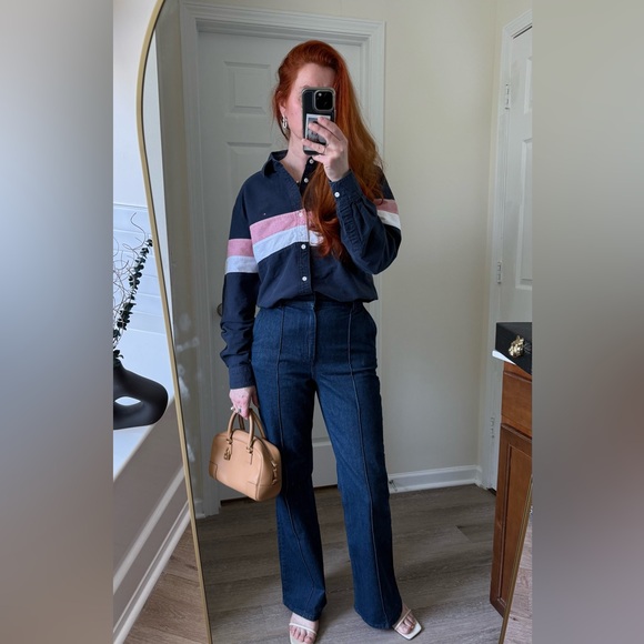 Tommy Hilfiger Oversized whiteblue pink Button down boyfriend shirt men’s size L - Picture 3 of 10